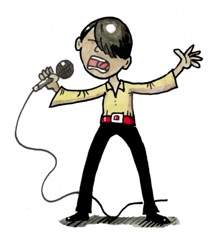 person singing with a microphone