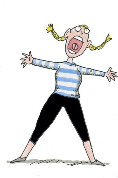 cartoon image of singer with striped top